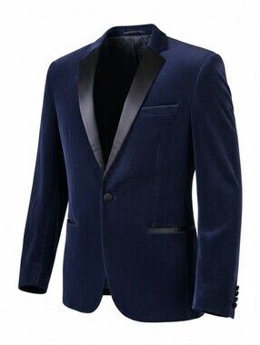 Asos Velvet Dinner Jacket Mens Blue & Black Blazer Sport Coat Holiday Size 40L